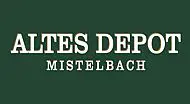Der weiße Text auf dunkelgrünem Hintergrund lautet ALTES DEPOT MISTELBACH in fetten Großbuchstaben.